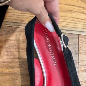 Stuart Weitzman Black Flats with Red Insole